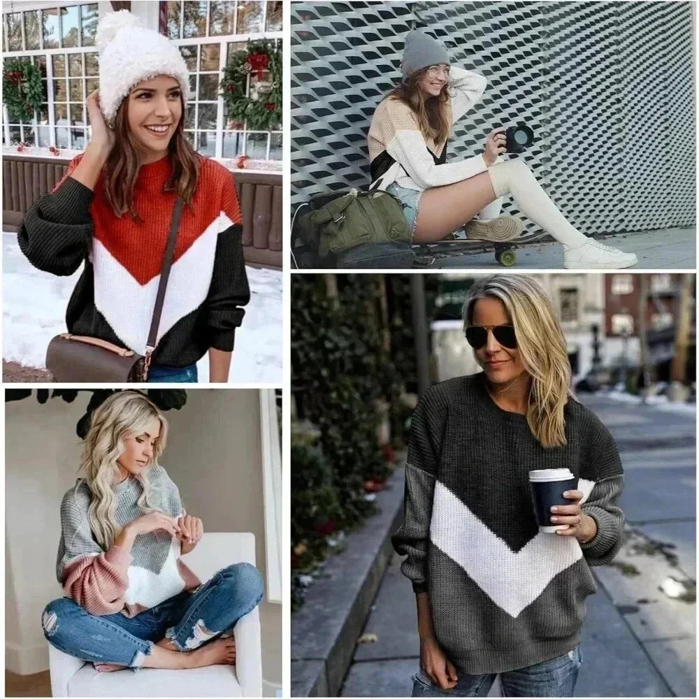 ❤️Womens Grey Sweaters Crewneck V Shaped Long  Sleeve Sweatshirt Winter Sweaters - Picture 7 of 8